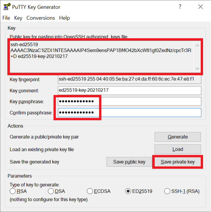 puttygen public key